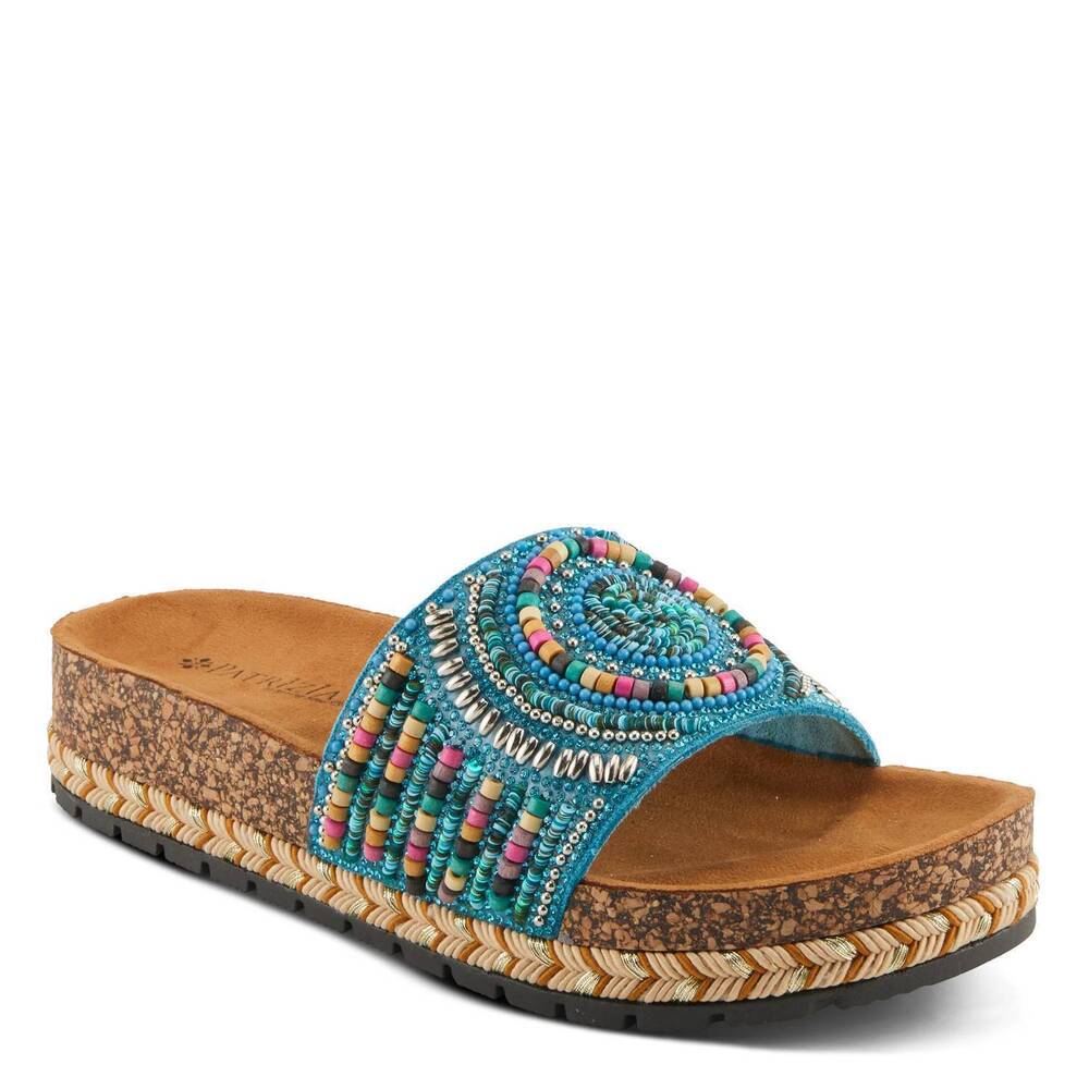 NEW PATRIZIA women's swirla flat mule sandal in turquiose multi